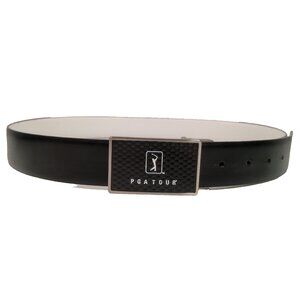 PGA Tour Belt Men Size 38 Adjustable Black Bonded Leather White Golf Golfing